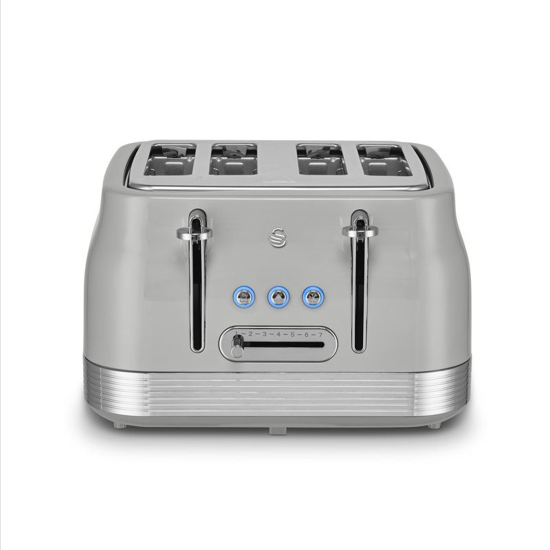 Swan Retro 4 Slice Toaster with 7 Browning Levels for Toast, Breakfast Muffins and Bagels, Removable Crumb Trays, Defrost/Reheat/Cancel, Cord Storage, Non-Slip Feet, 1860W