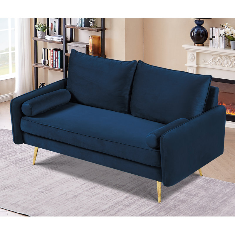 Canapé 2 places en velours Modern, Polyester bleu foncé