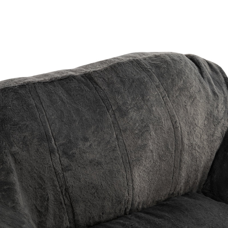 Gray Faux Fur Bean Bag Chair, Shredded Foam For Supportive Seating In Different Use Cases, And Cruelty - Chair Indoor Relaxation, Memory Molds To Your Body Small Apartments