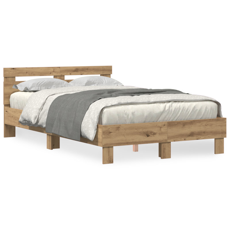 Vidaxl Wood Bed Frame with LED Durable, Artisan Oak, Small Double (4')