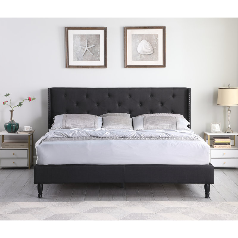 Upholstered Wingback Bed, King, Black