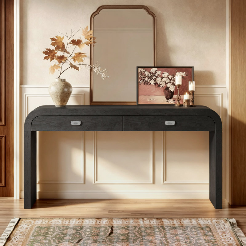 Console en bois avec tiroirs Faelina, Bois naturel et brun, H 31,7 po x l 60 po x P 15,7 po