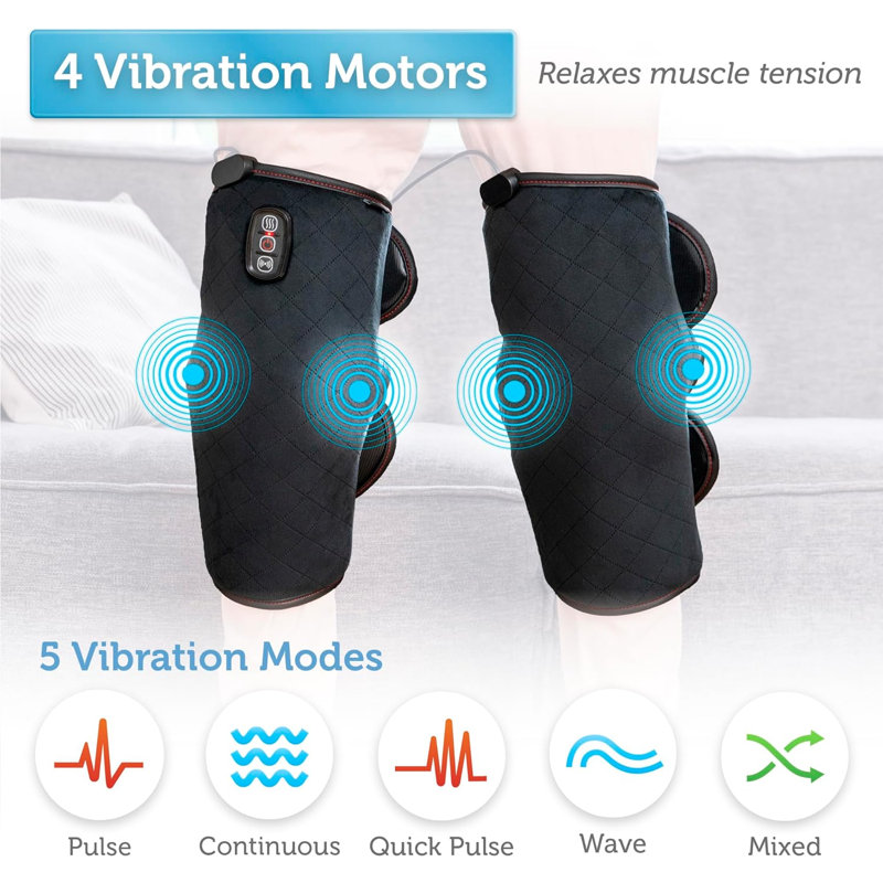 COMFIER Attelle pour genou chauffée avec massage, Vibromasseur pour genoux avec coussin chauffant pour les genoux, Masseur pour les jambes, éligibles FSA ou HSA, noir