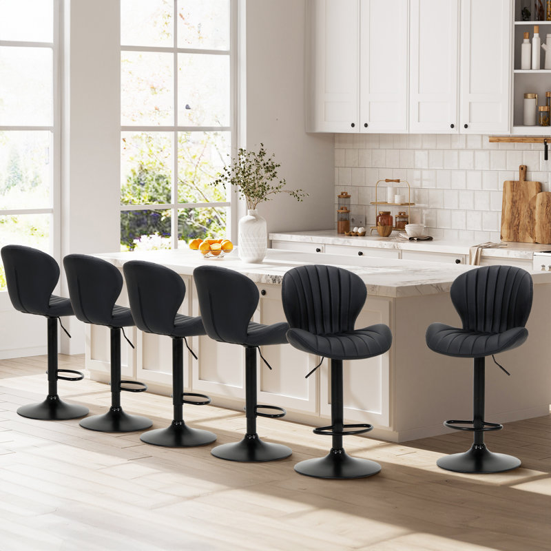 Swivel Upholstered Adjustable Height Bar Counter Stool with Metal Frame, Black
