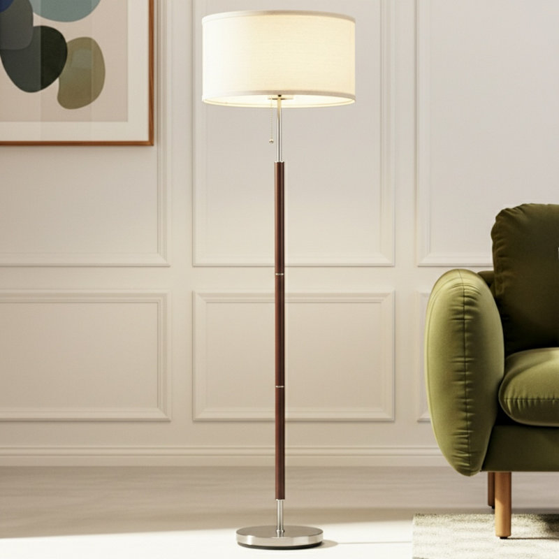 Carter 65 in. Mid-Century Modern LED Energy Efficient Floor Lamp with Fabric Drum Shade