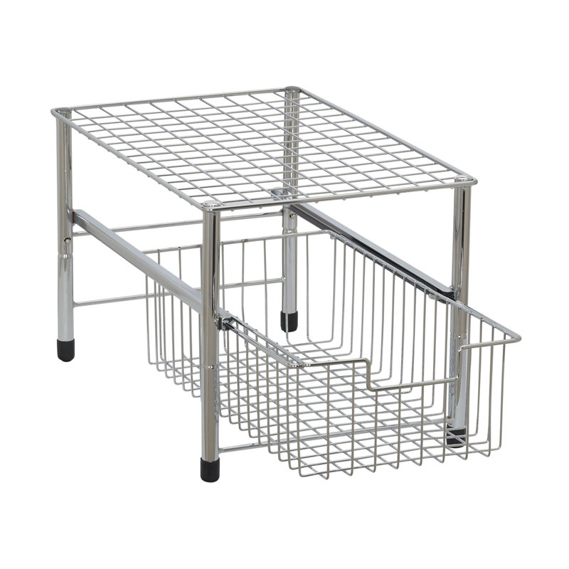 Free Standing Single Basket Sliding Cabinet Organizer with Metal Frame