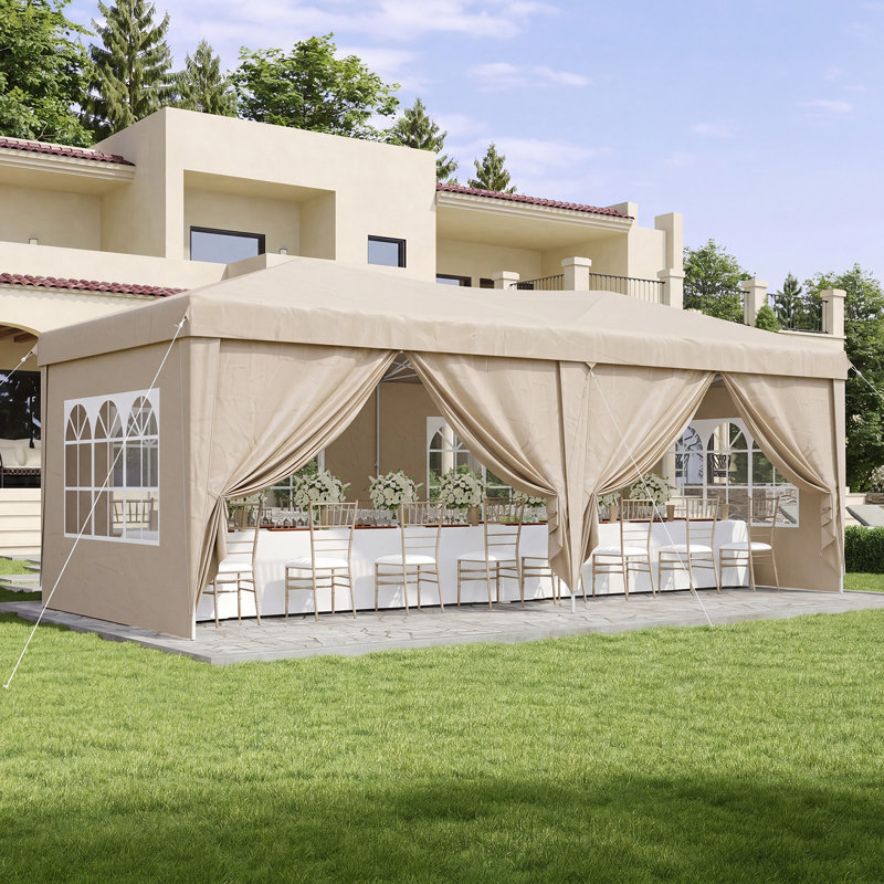Pop Up Canopy Tent – Outdoor Shelter With Removable Sidewalls & Adjustable Height For Camping, Backyard, Beige