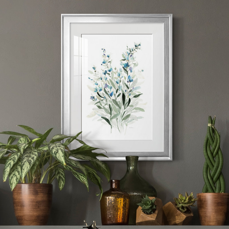 Delicate Blue Botanical I - peinture encadrée, H 18,5 po x l 24,5 po x P 1,5 po, Argent
