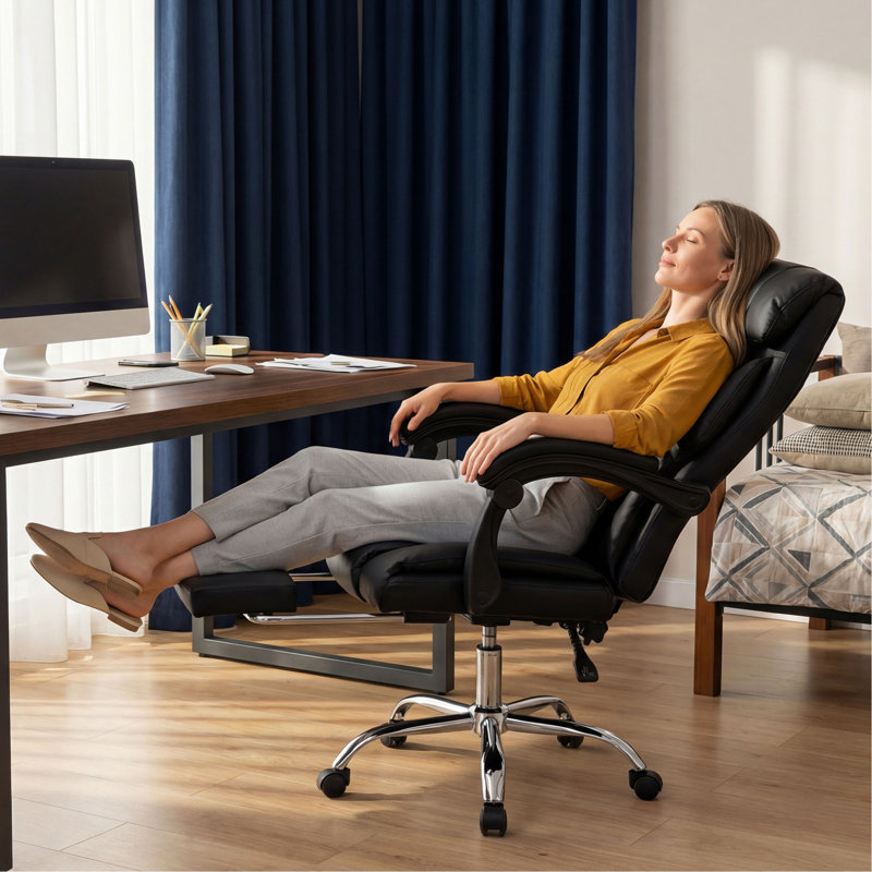 Fauteuil de bureau à hauteur ajustable avec repose-pieds Fauteuil d'ordinateur confortable à dossier haut Fauteuil de jeu inclinable en cuir durable