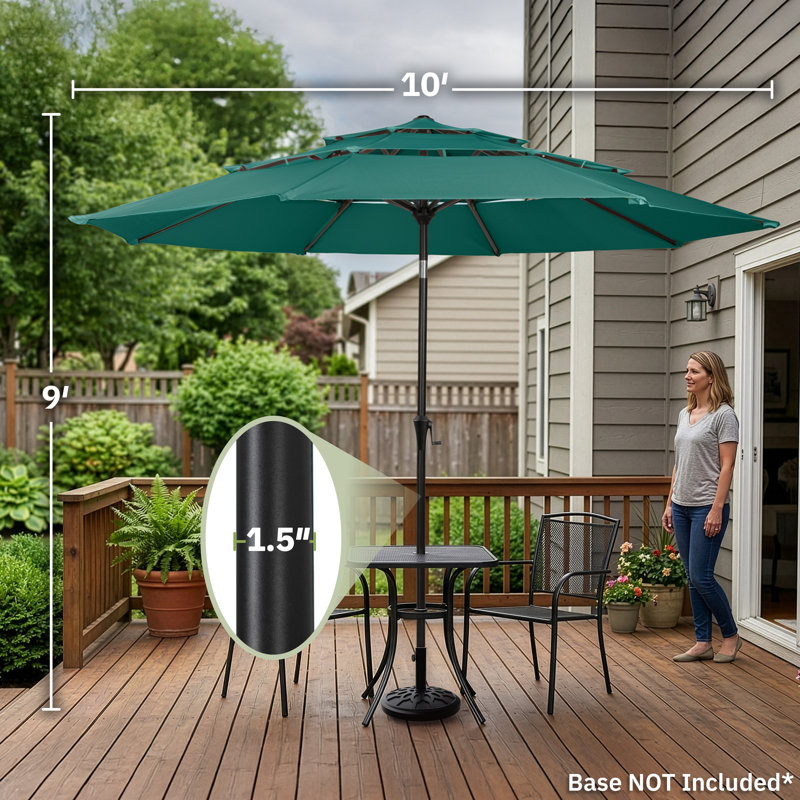 Parasol de patio de 10 pi - Parasol à 3 niveaux avec inclinaison à bouton-poussoir et manivelle facile à ouvrir - Parasol d'extérieur pour terrasse ou piscine par Pure Garden (vert)