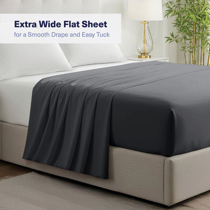 100% Organic Viscose From Bamboo Flat Sheet Only, 300 Thread Count, Extra Wide, Cooling & Breathable, Double Stitching, Bedding Sheet - Gift-Ready Packaging (Pewter)