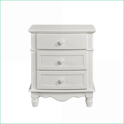 Classic White 3-Drawer Wood Nightstand - Traditional Bedroom Bedside Table