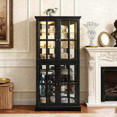 Antique Display Cabinet with Glass Doors Adjustable Shelves