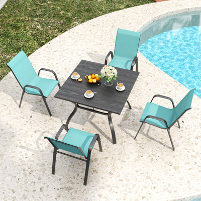 Outdoor Dining Chair 4-Piece Set - Wide Seat 350 Lbs Capacity - Waterproof & Rust-Resistant Teslin Fabric Metal Frame - Ergonomic Lumbar Support - Ideal For Patio, Restaurant, Banquet Hall