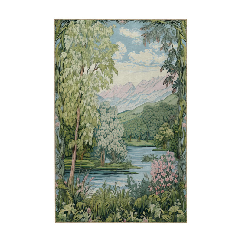 Tapis décoratif bleu et vert Paris, Rectangle 4 pi 11,06 po x 7 pi 6,55 po