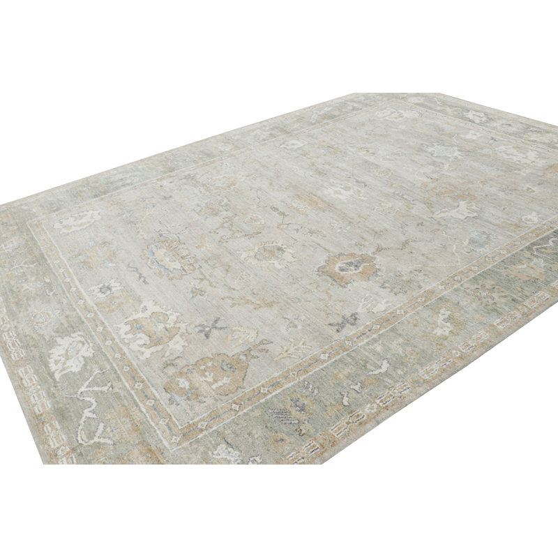 Rug & Kilim’S Oushak Style Rug In Ivory And Green With Floral Patterns