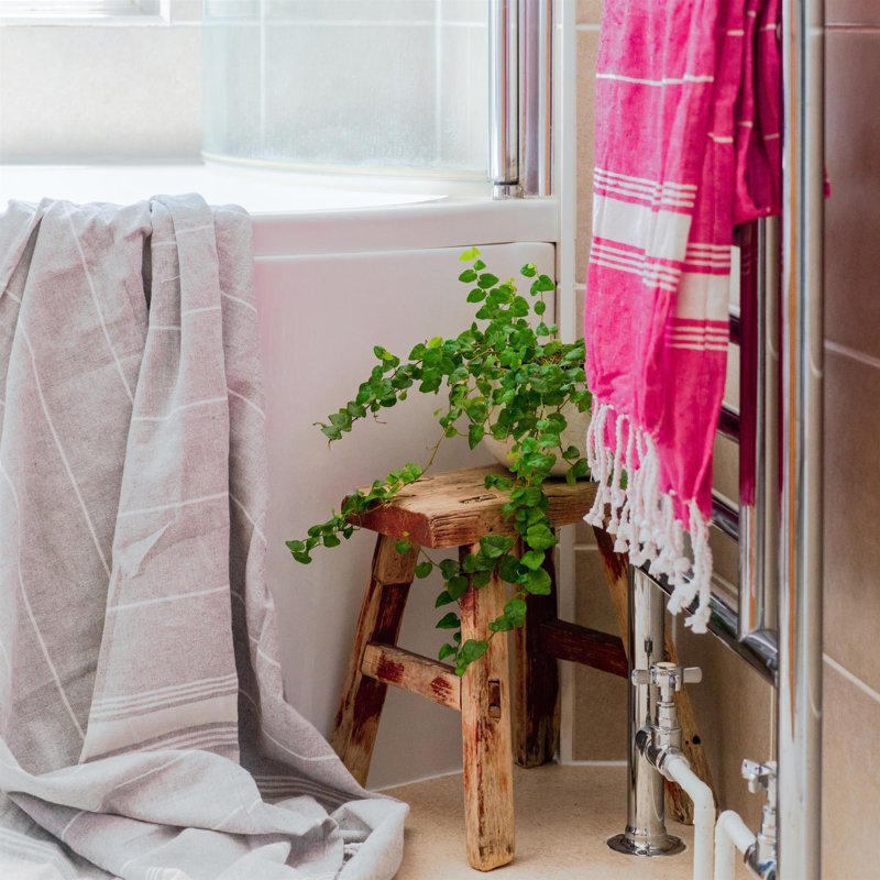 Nicola Spring - Turkish Cotton Bath Towels - 170 x 90cm, Pink/Grey
