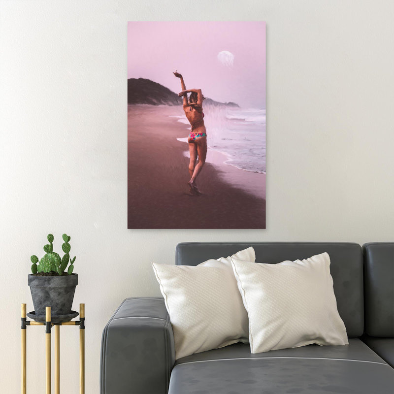 «A Girl In Bikini Chilling On The Beach», reproduction d'art graphique sur toile tendue 1 pièce, H 14 po x l 11 po