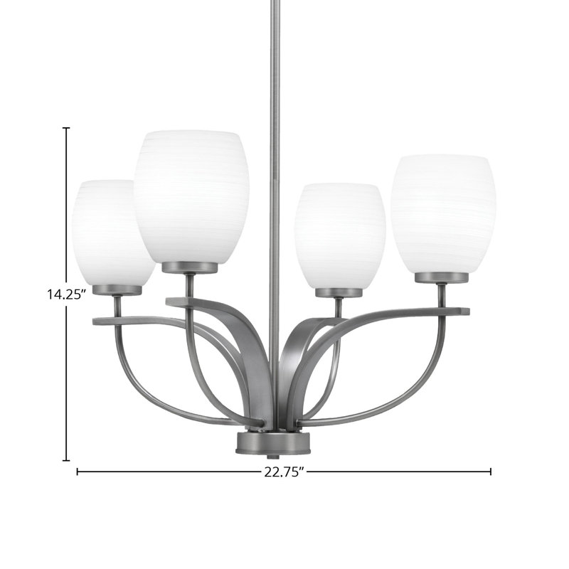 Unia 4 Light, Uplight, Chandelier With 5" White Linen Glass, Graphite