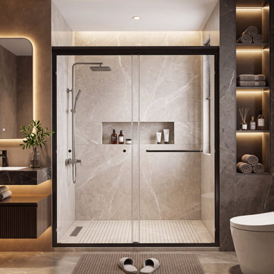 Porte de douche coulissante double semi-sans cadre H 56 po x l 72 po x H 72 po