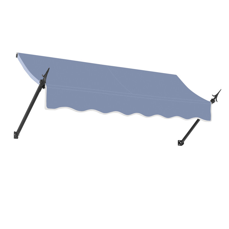 Awntech New Orleans Acrylic Fabric Fixed Awning with Iron Spear Arms, Dusty Blue, 24" H x 40.5" W x 16" D