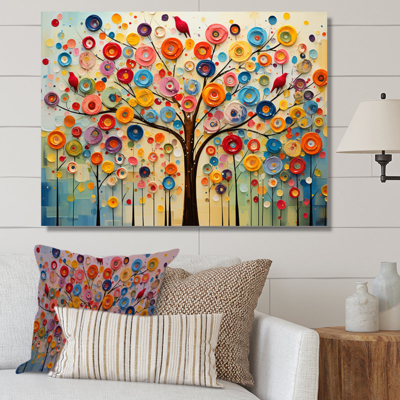 Arbre abstrait coloré 3 - Art mural africain, H 12 po x l 20 po x P 1 po, Toile tendue