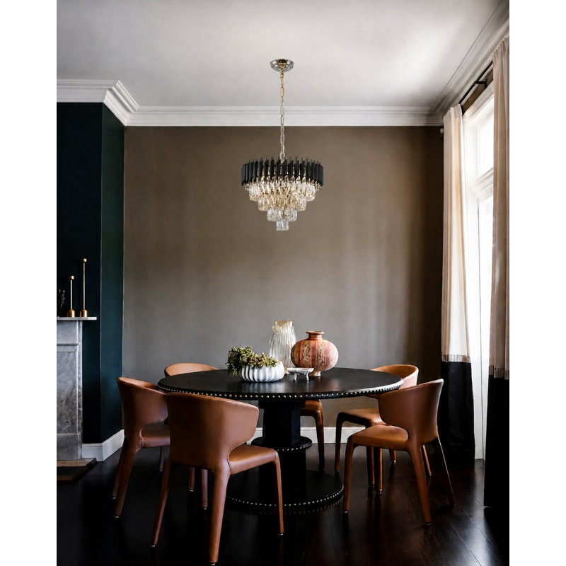 Lustre moderne en cristal noir et chrome 8 lumières