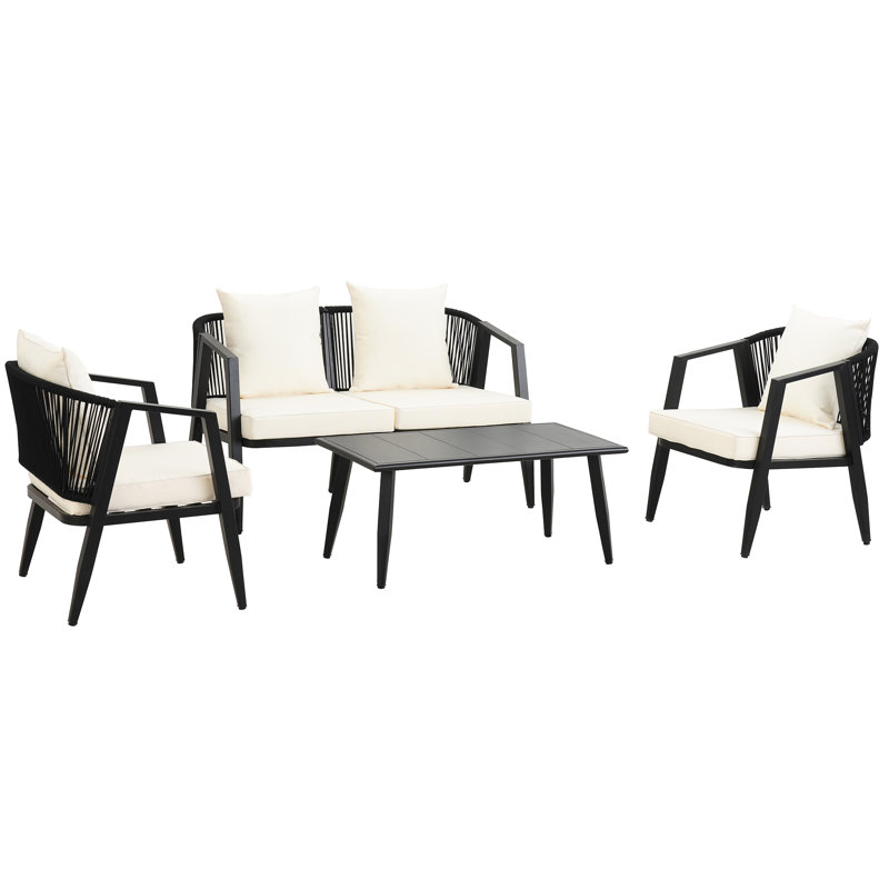 Table et sièges d'extérieur avec fabrication en fer - Banc de jardin confortable pour la piscine, Beige