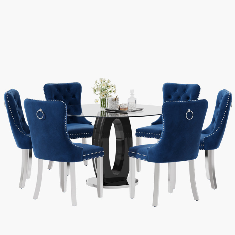 Ensemble de salle à manger 5 pièces, Bleu, Noir / argenté