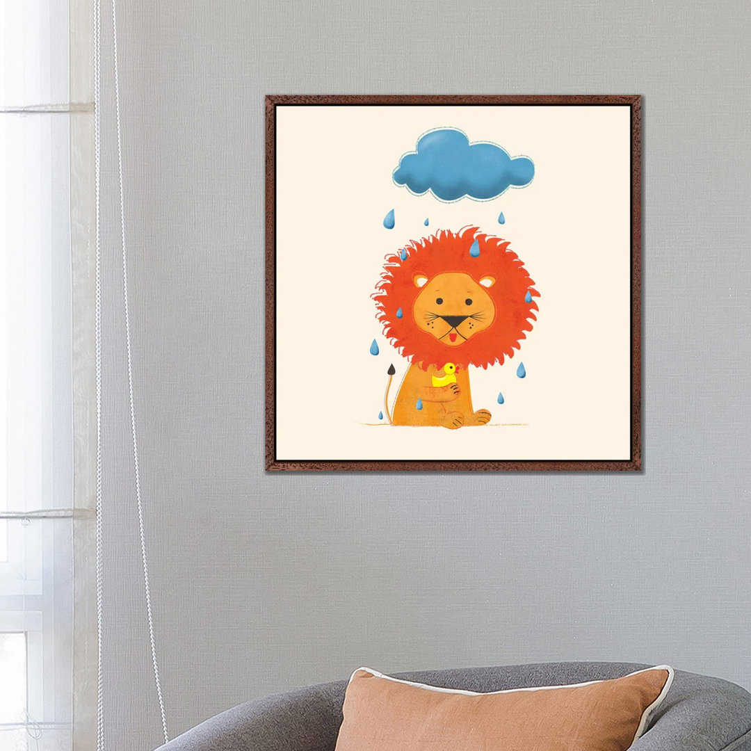 Lion With A Duck von Show Me Mars - Galerie-umwickelte Leinwand Giclée auf Leinwand