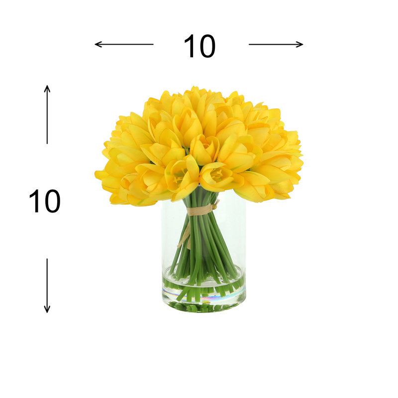White Tulips Arranged in Glass Vase, Yellow
