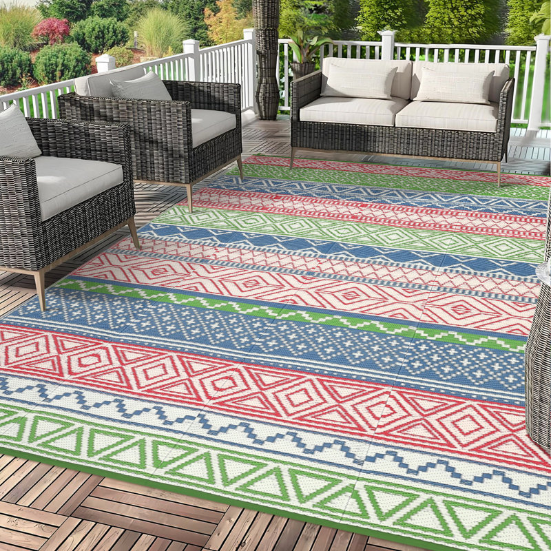 8' x 10' Reversible Outdoor Patio Rug, Waterproof Plastic Straw Weave, Foldable Lightweight Design, Easy-Clean Surface for Backyard, Deck, Camping and Beach