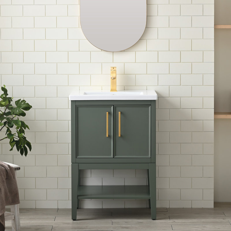 Meuble-lavabo simple 24 po avec plateau en céramique Cheriton, Vert rétro