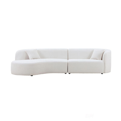 Ensemble de 2 pièces de canapé de salon de style moderne de luxe avec revêtement courbé et méridienne, canapé modulaire faisant face à la gauche, canapé Boucle, blanc