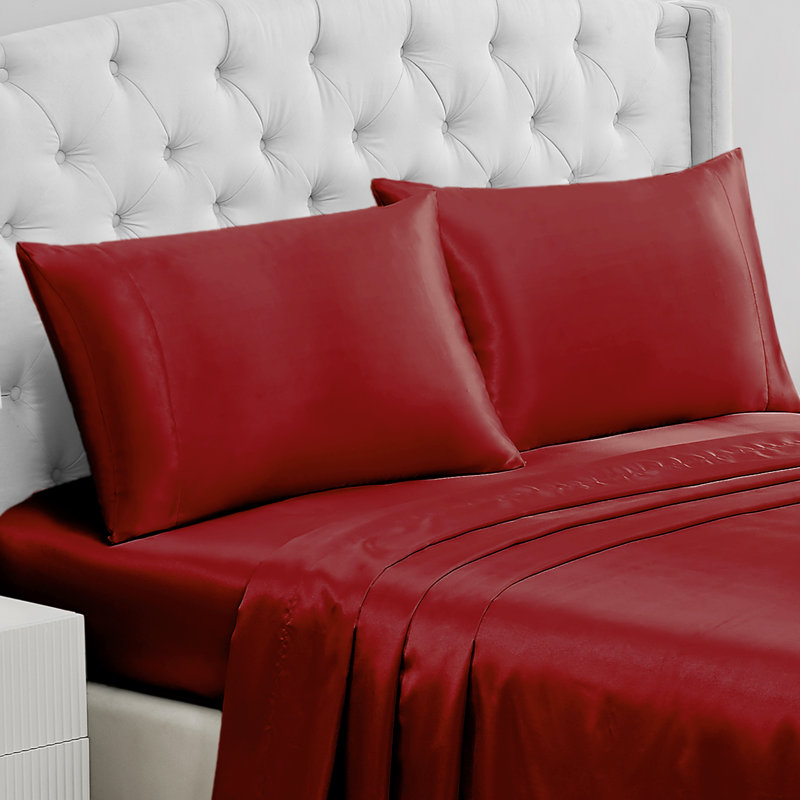 Juicy Couture Silky Satin Pillows Case Sets with Envelope Closure, Red, Queen Pillowcase