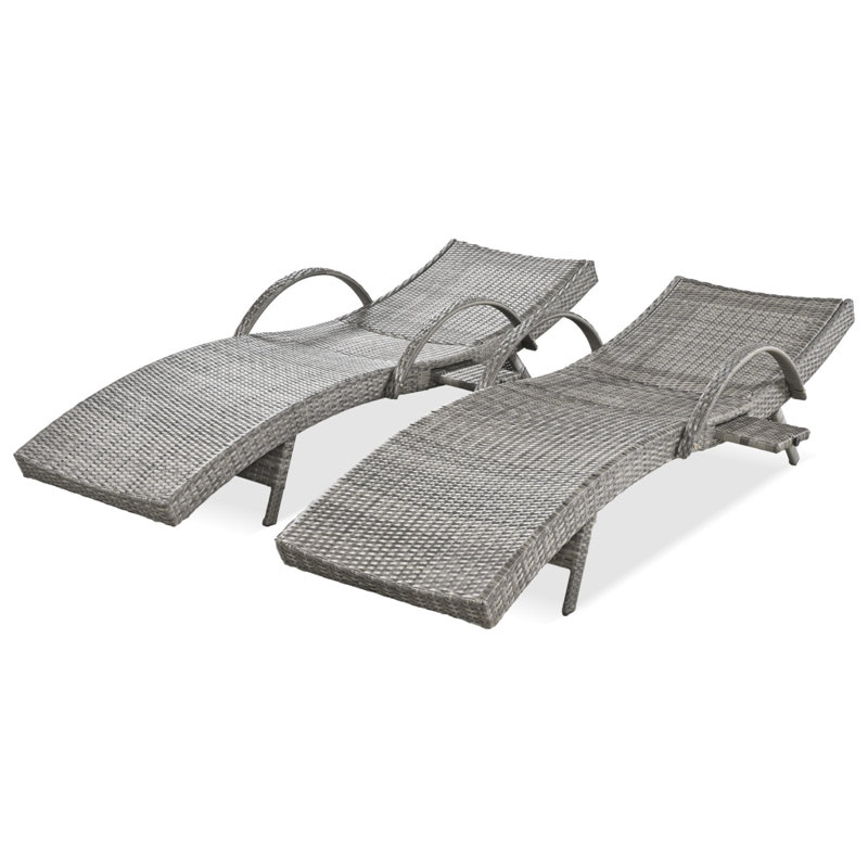 80'' Outdoor Wicker Chaise Lounge Chairs Set of 2 Patio Rattan Reclining Chair Pool Sunbathing Recliners, Gray