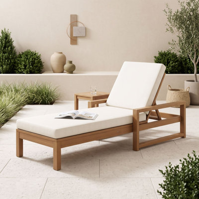 Chaise longue d'extérieur en bois d'acacia à 5 positions avec coussins amovibles pour terrasse