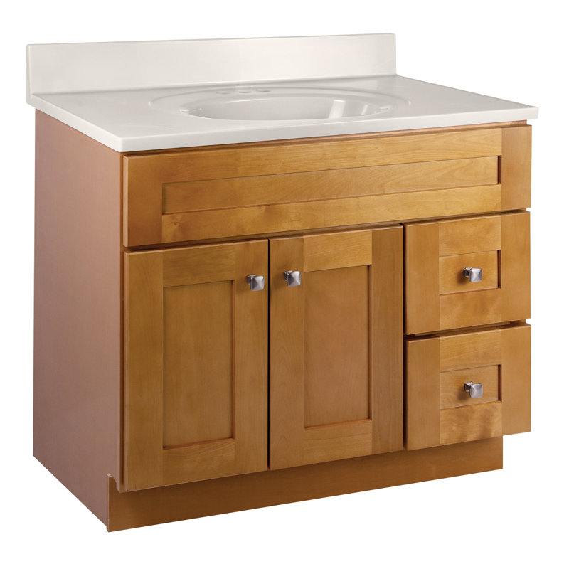 Modern Birch 37" Bathroom Vanity with White Marble Top