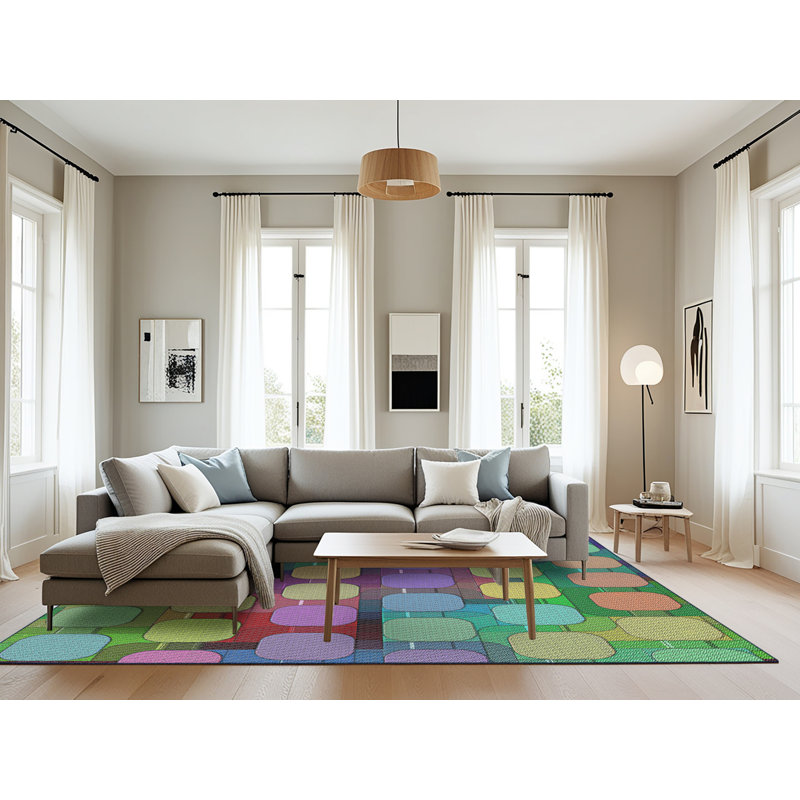 Tapis jaune/vert/rouge tissé à la machine, Rectangle 8 pi x 12 pi