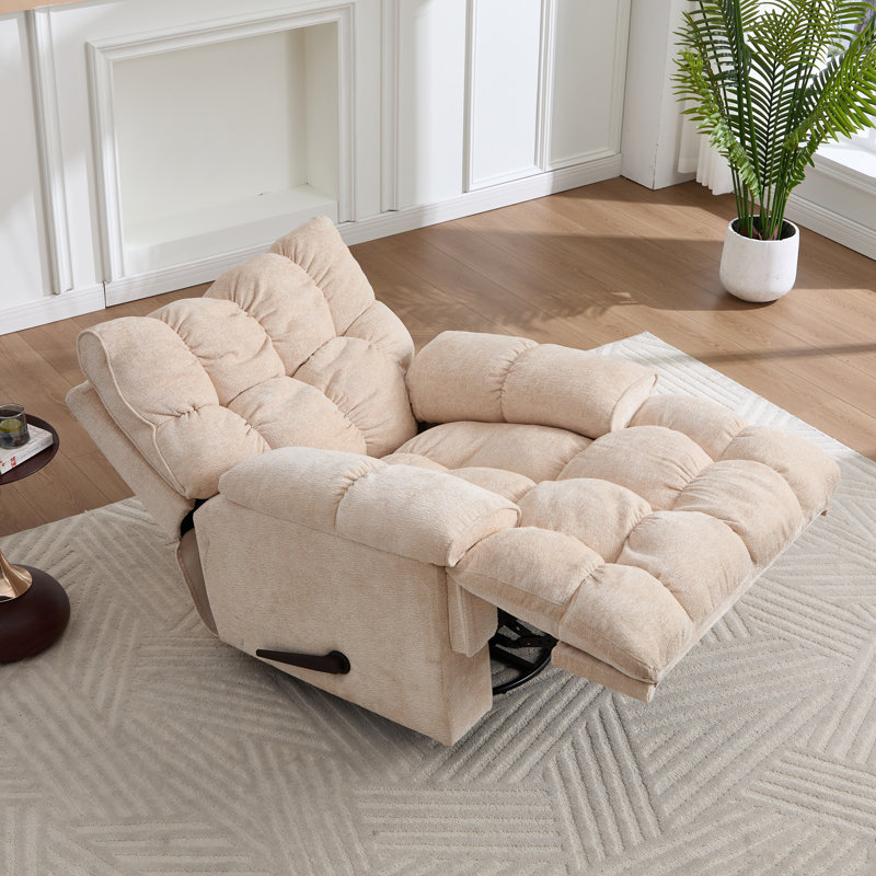 Oversized Soft  Chenille Swivel Rocker Recliner Chair For Living Room, Beige, Manual