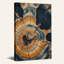 Tableau sur toile avec anneaux de bois carbonisé bleu foncé et orange-1058590157