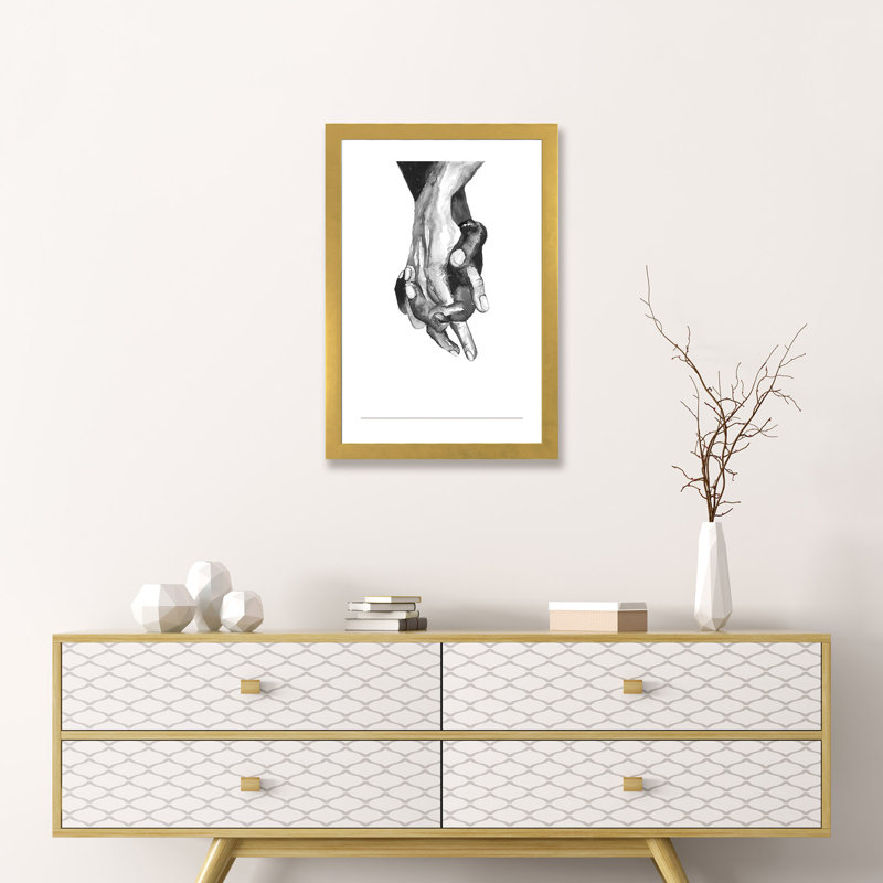 Mains - reproduction d'art, Papier encadré doré, H 24 po x l 16 po x P 1 po
