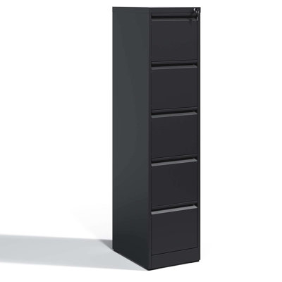 Metal File Cabinet With Lock, 5 Drawers, Office/Home, Steel Construction, Tilt, Full Extension Drawers For Efficient Retrieval Lockable 5 Vertical Cabinet, Office/Home Unit, , Organization