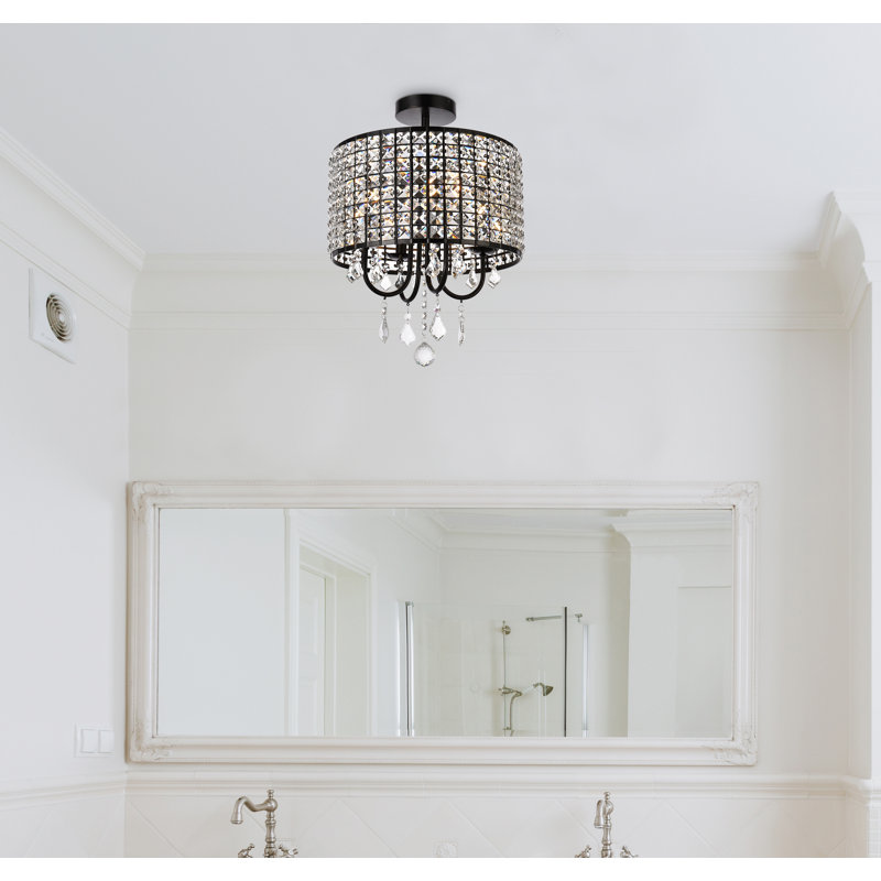 Dusin Semi Flush Mount, Black, Black/Clear, 19" H x 14" W x 14" D