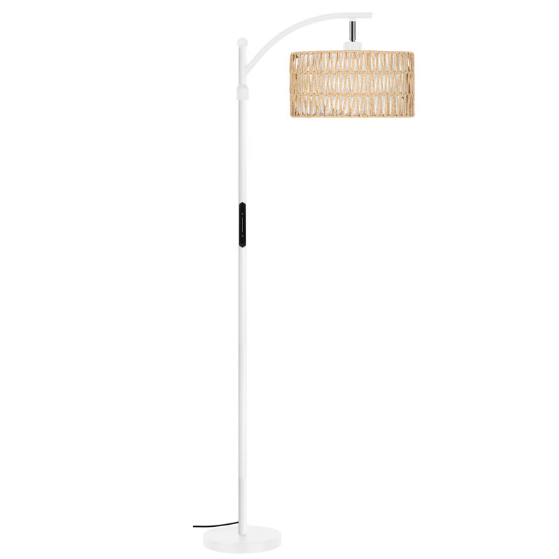 Lampe sur pied en rotin arqué 73 po avec interrupteur tactile et télécommande, Blanc