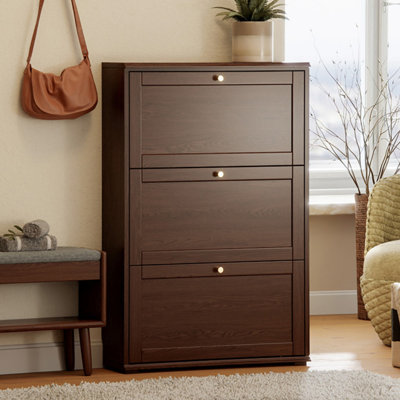 Rangement pour chaussures en bois massif brun noisette