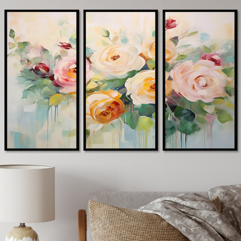 Royalston - Ensemble d'art mural roses, Cadre flottant noir, H 28 po x l 36 po x P 1 po