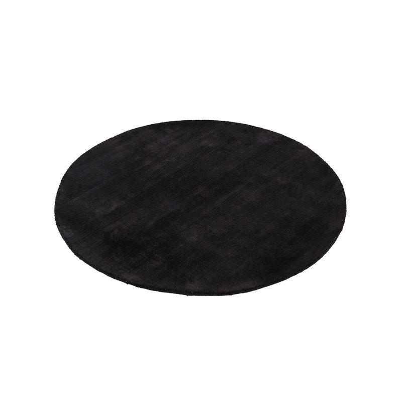 Ava Handmade Viscose Silky Solid Soft Black Rug, Round 120cm