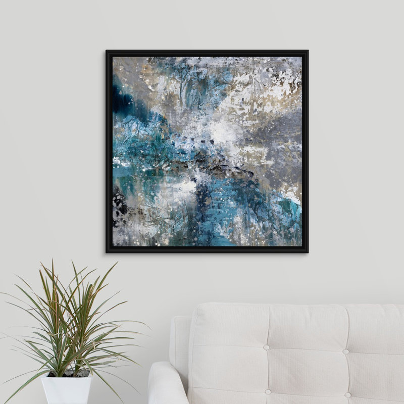 « pacific rêve », peinture sur toile, H 25,7 po x l 25,7 po x P 1,75 po, Cadre flottant noir