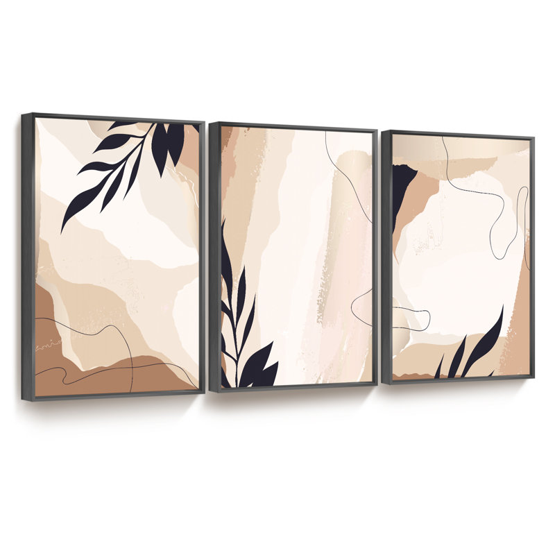 " Framed Abstract Modern Wall Art " by HZLJ 3 - Pieces, Black, 16" H x 36" W x 1.5" D